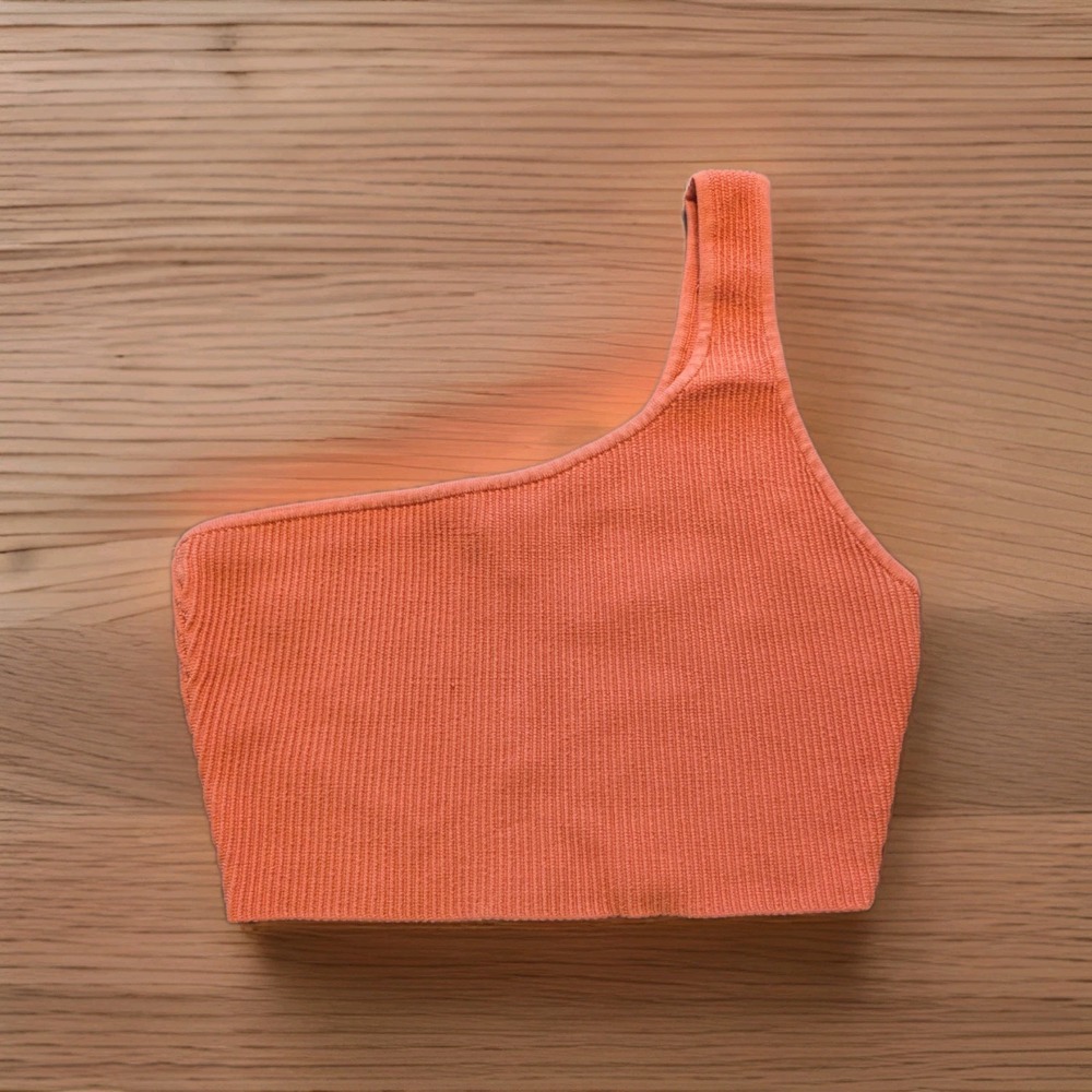 BABATON ARITZIA 1 STRAP SCULPT KNIT CITRINE ORANGE RIBBED CROP TOP FESTIVAL M